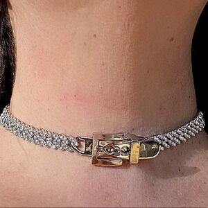 White GP Iced Out Rhinestone Buckle Choker Necklace